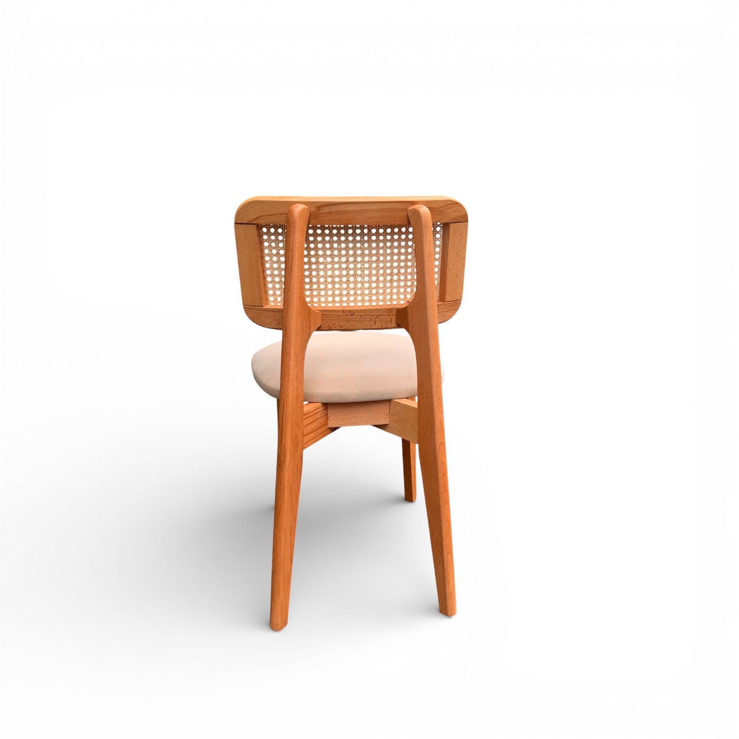 Set of 4 Wood Rattan Dining Chairs, Natural