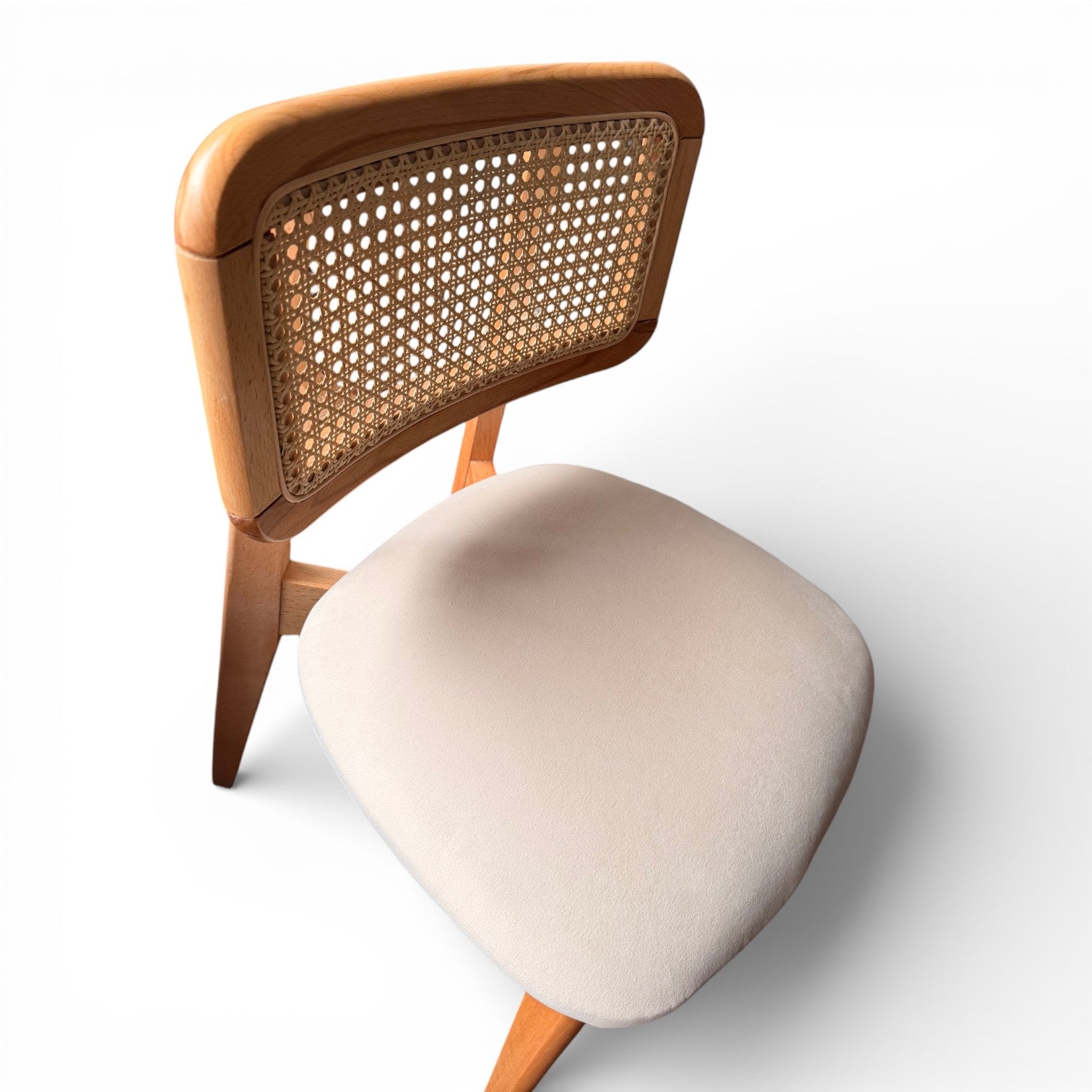 Natural Wood Rattan Dining Chair with Upholstered Seat