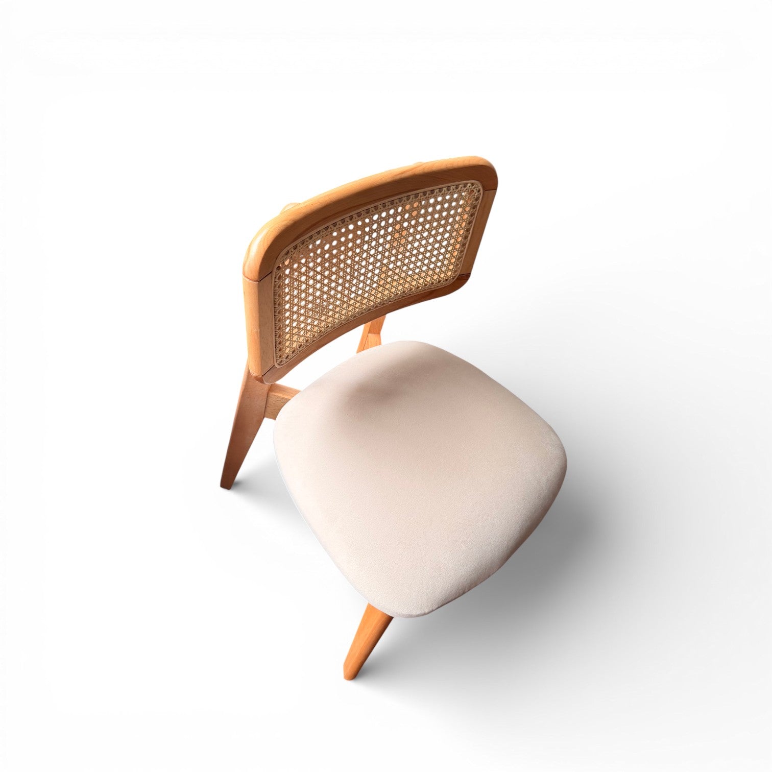 Natural Wood Rattan Dining Chair with Upholstered Seat