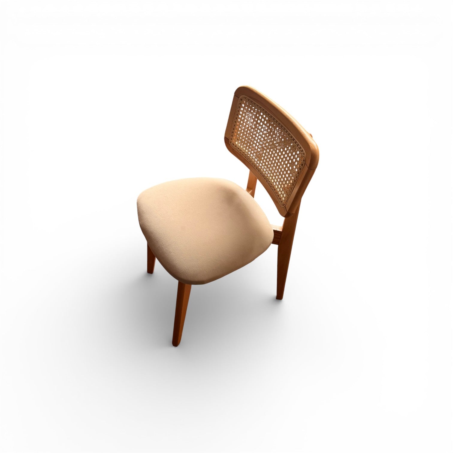 Natural Wood Rattan Dining Chair with Upholstered Seat