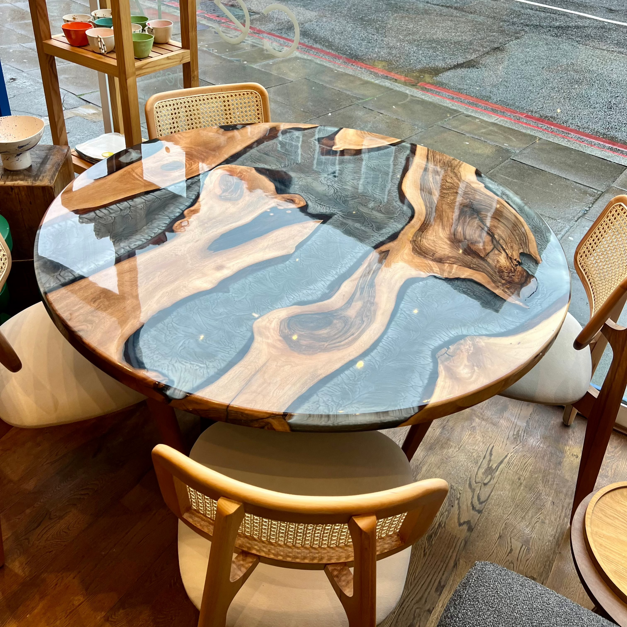 Round Grey Epoxy Resin River Table
