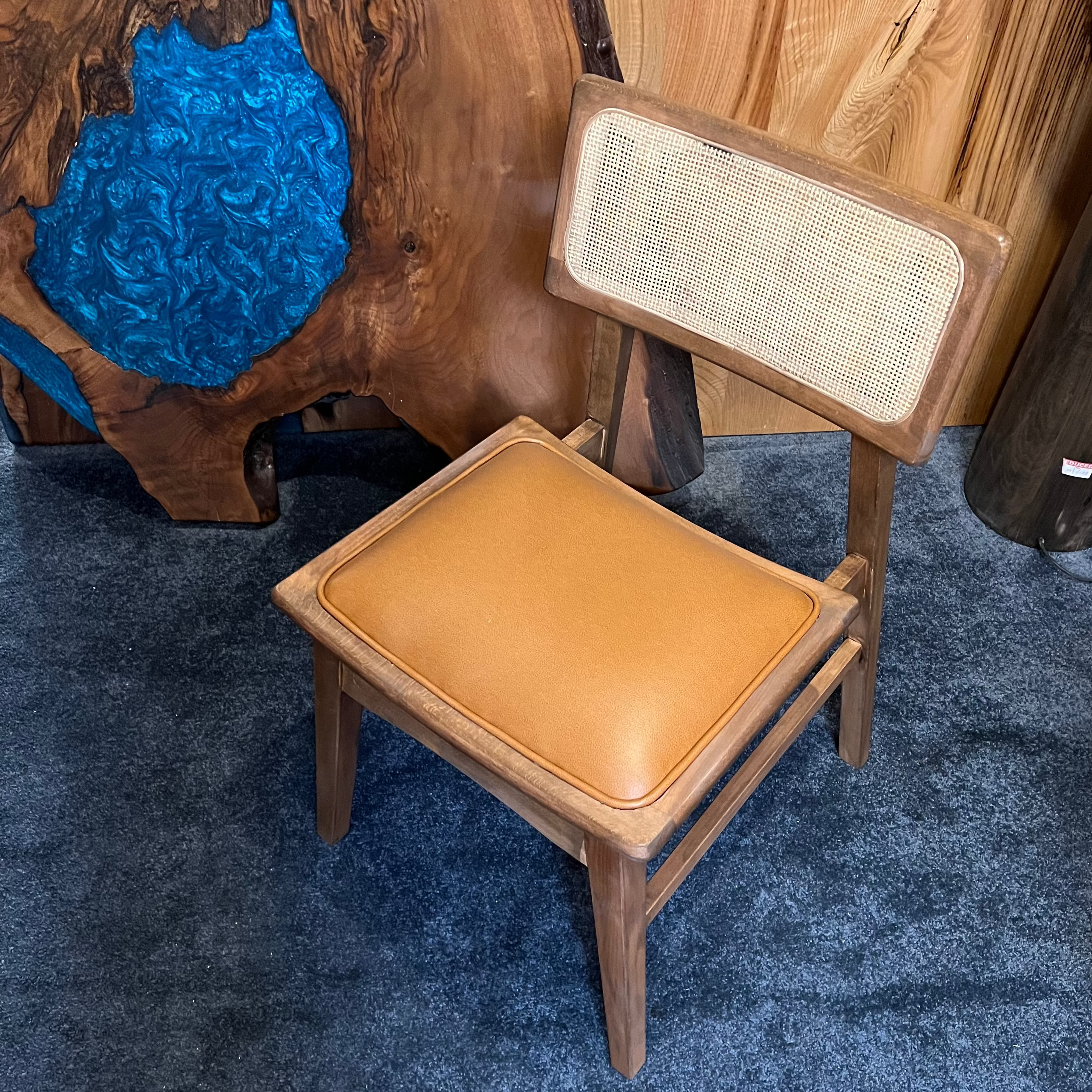 Mid-Century Modern Rattan Cane Wooden Dining Chair