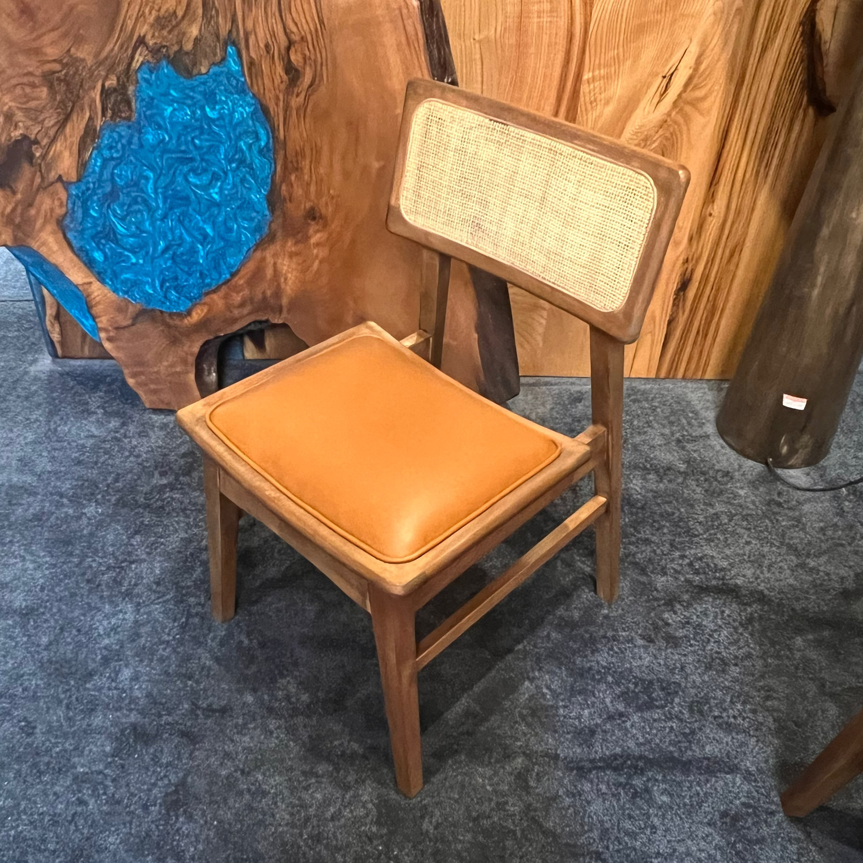 Mid-Century Modern Rattan Cane Wooden Dining Chair