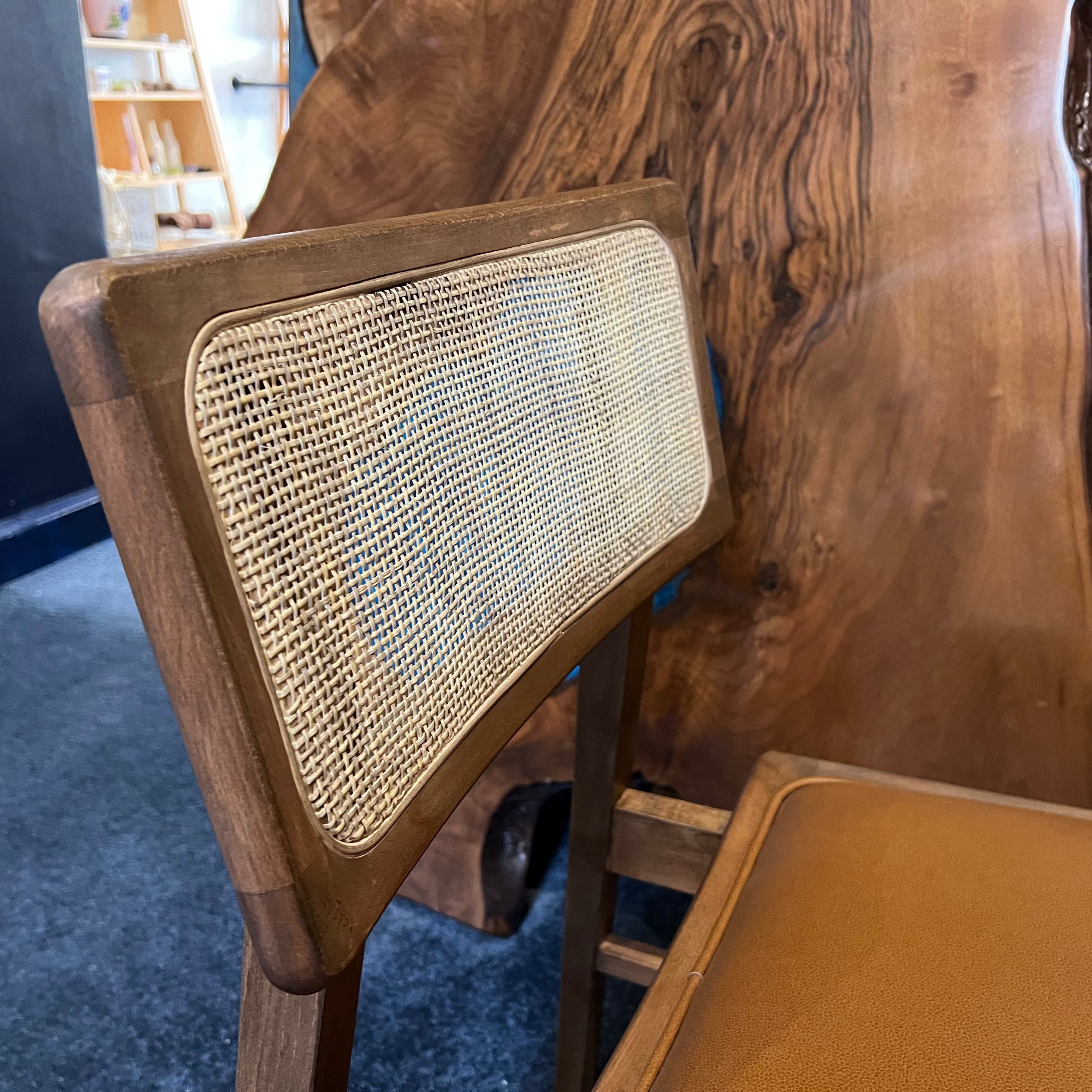 Mid-Century Modern Rattan Cane Wooden Dining Chair