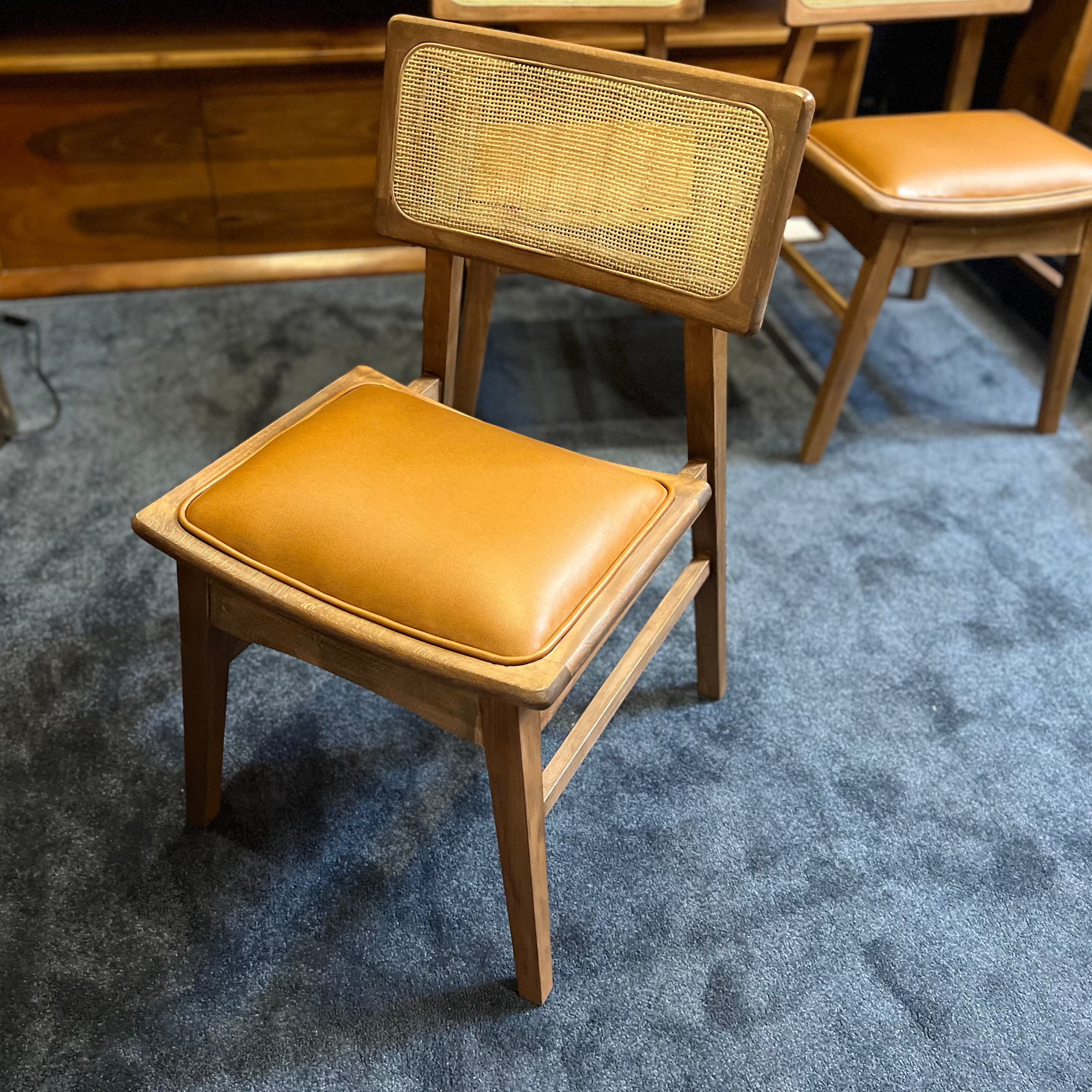 Mid-Century Modern Rattan Cane Wooden Dining Chair