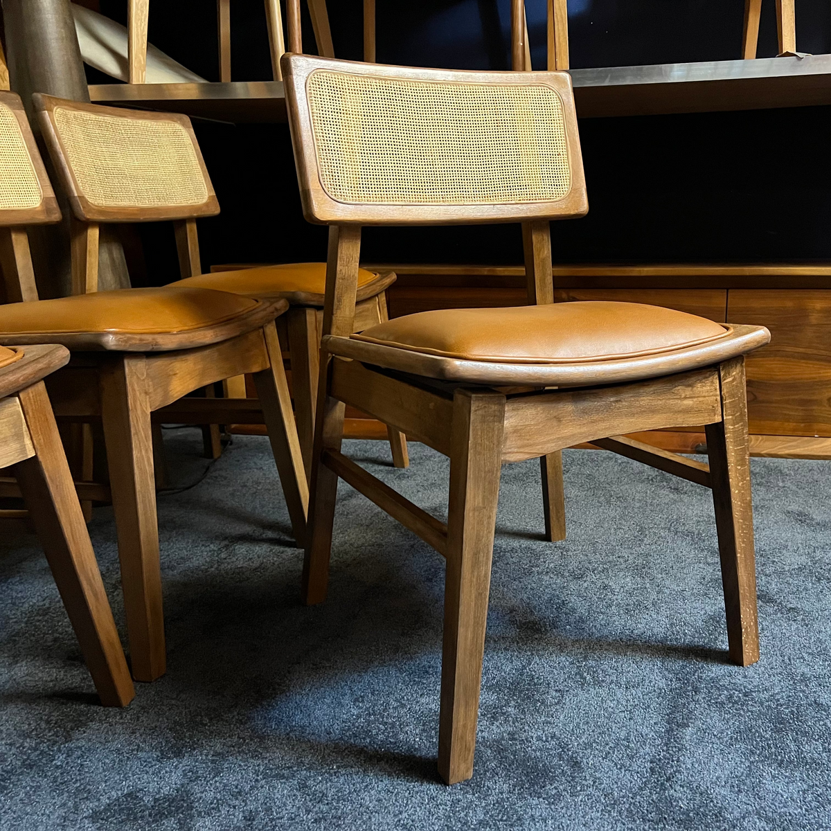Mid-Century Modern Rattan Cane Wooden Dining Chair