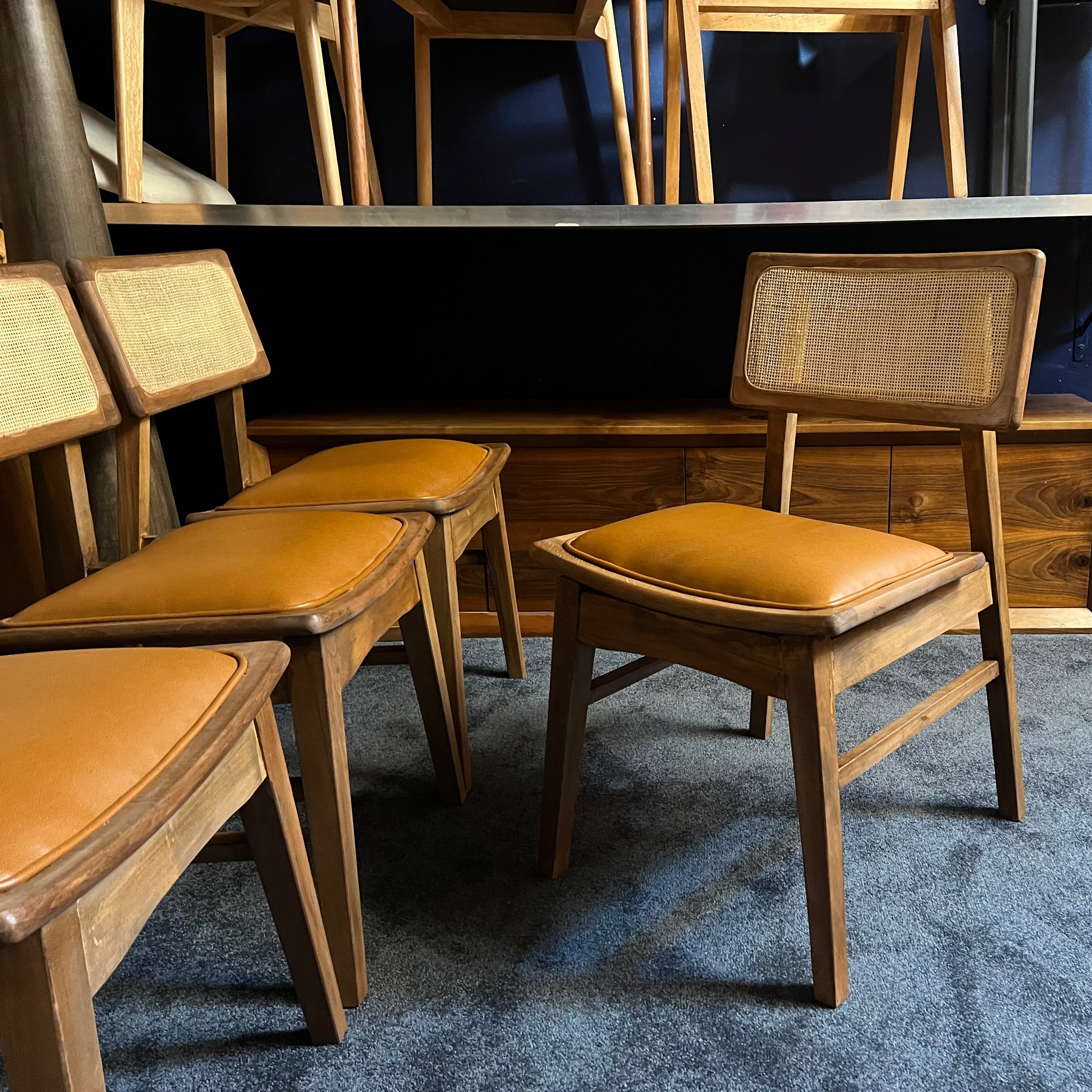 Mid-Century Modern Rattan Cane Wooden Dining Chair