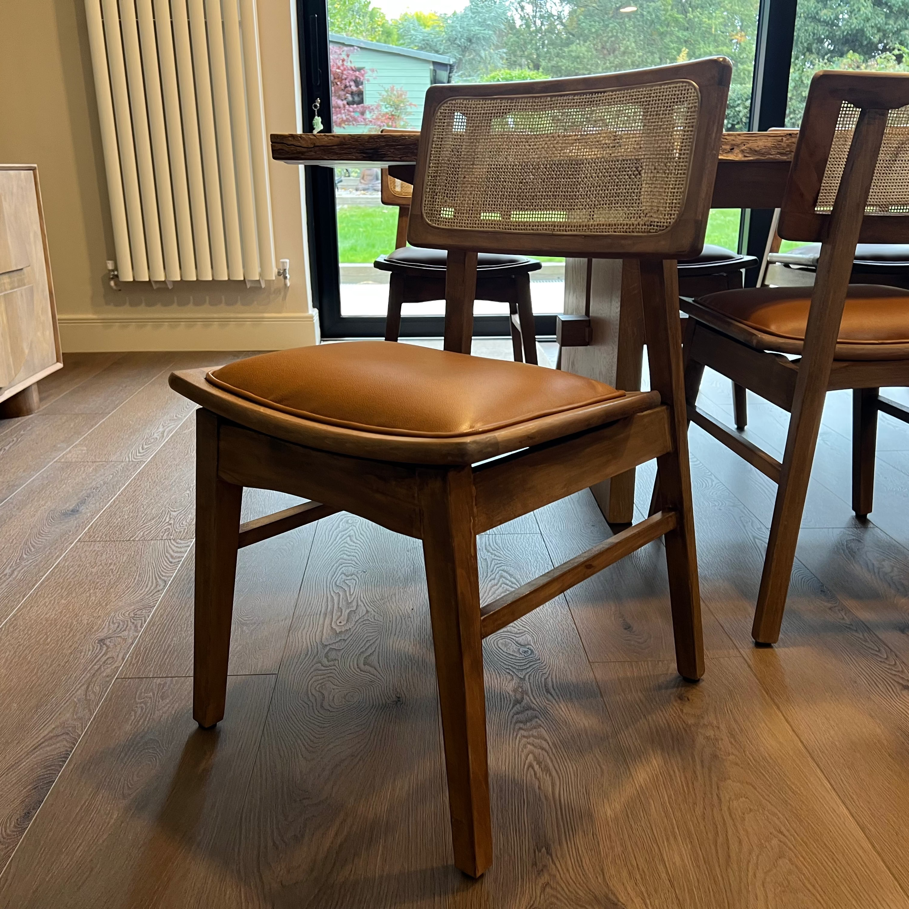 Mid-Century Modern Rattan Cane Wooden Dining Chair