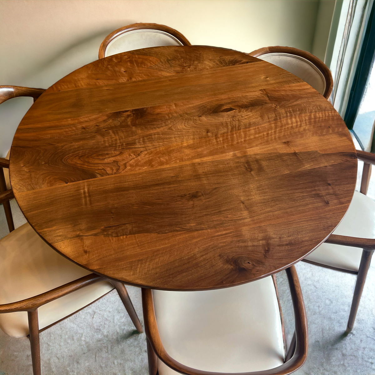 Japandi Round Walnut Nook Table with Fluted Cylinder Legs