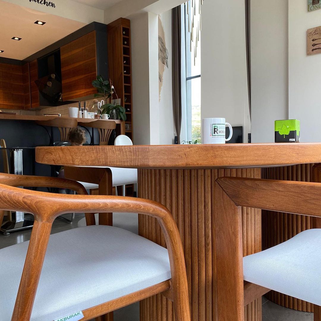 Customisation | Japandi Style Oval Wood Table and Set of 6 Midcentury Chair