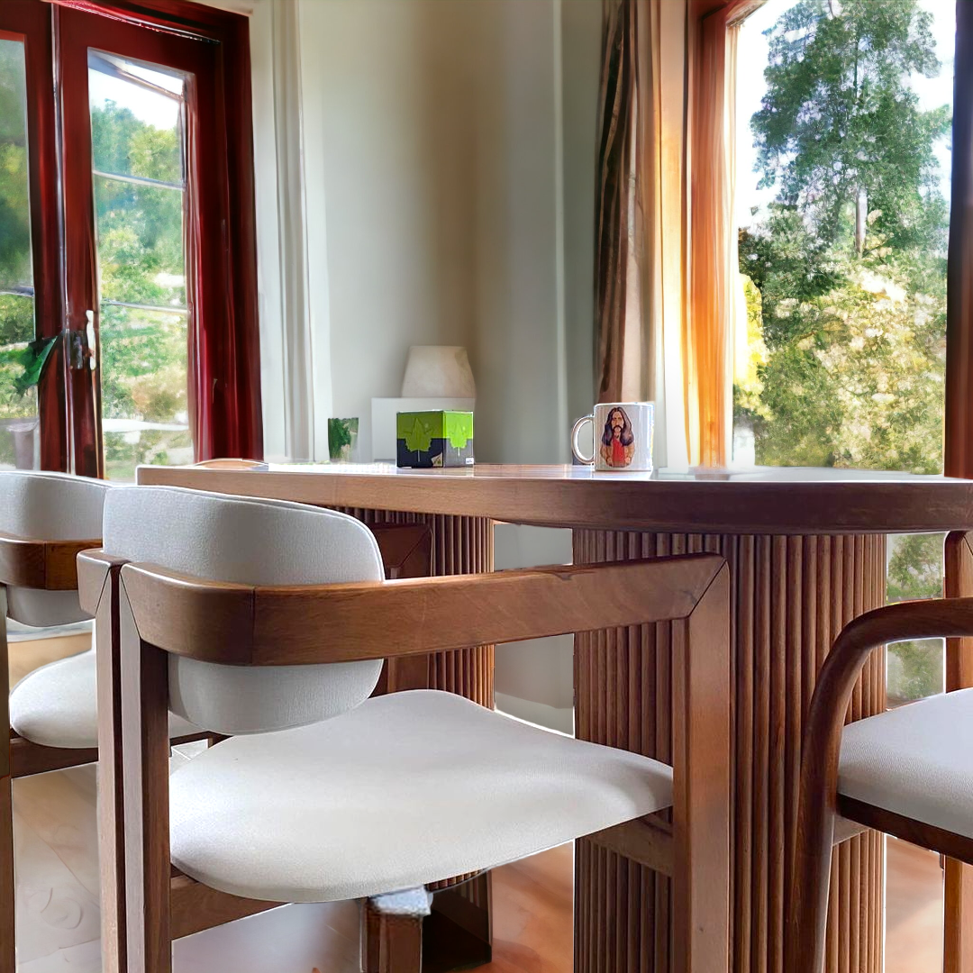 Customisation | Japandi Style Oval Wood Table and Set of 6 Midcentury Chair
