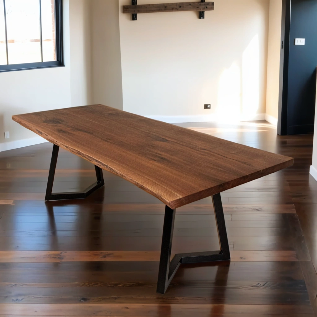 Live Edge Walnut Dining Table with Metal Legs 6 or 8 or 10 Seater Industrial Design Walnut Table