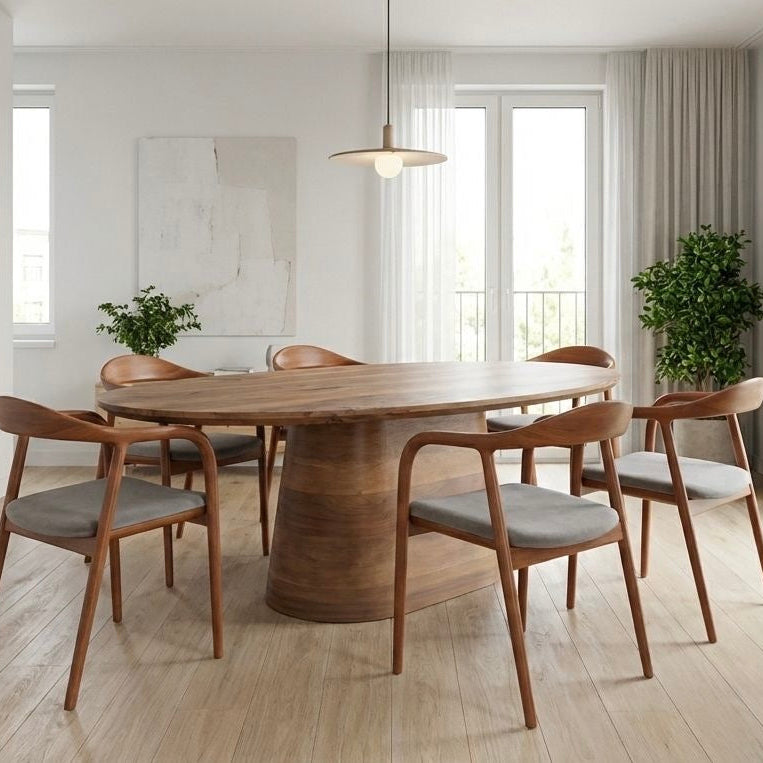 Modern dining room with wooden table and chairs