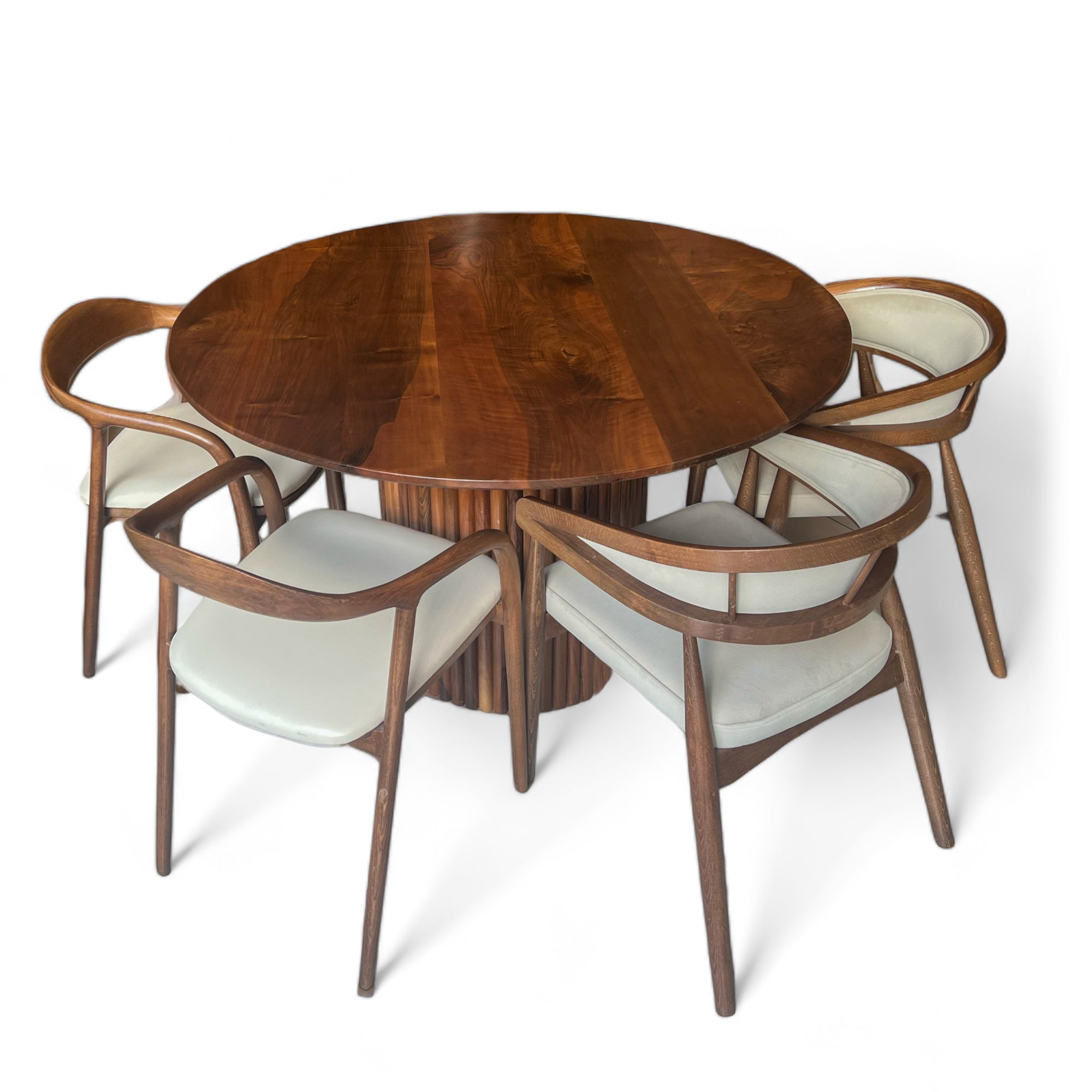 Japandi Round Walnut Nook Table with Fluted Cylinder Legs