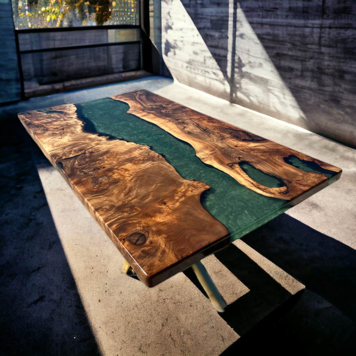 Green Resin River Walnut Epoxy Table
