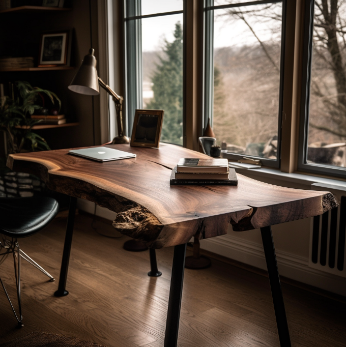 One Piece Live Edge Walnut Office Desk | Natural Walnut Office Desk | One of a Kind Walnut Table Study Desk