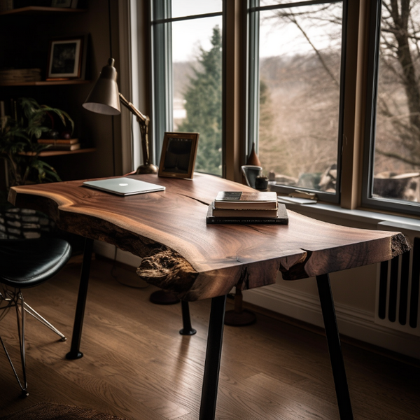 One Piece Live Edge Walnut Office Desk | Natural Walnut Office Desk | One of a Kind Walnut Table Study Desk