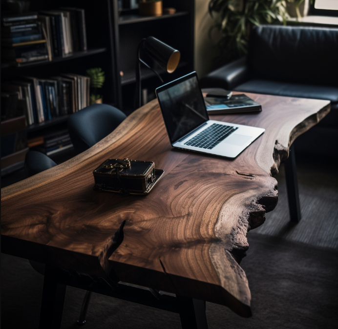 One Piece Live Edge Walnut Office Desk | Natural Walnut Office Desk | One of a Kind Walnut Table Study Desk