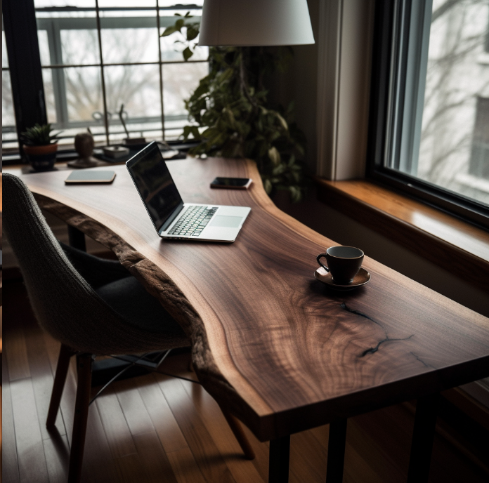 One Piece Live Edge Walnut Office Desk | Natural Walnut Office Desk | One of a Kind Walnut Table Study Desk