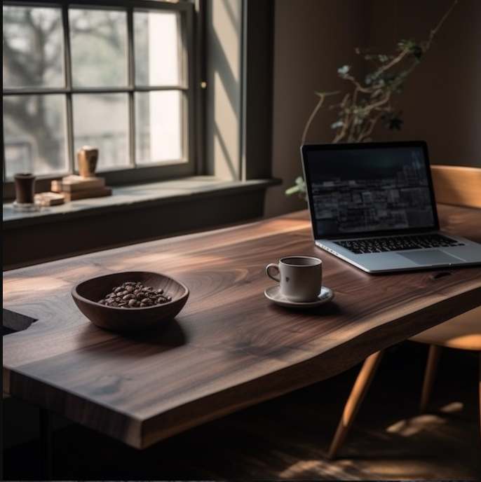 One Piece Live Edge Walnut Office Desk | Natural Walnut Office Desk | One of a Kind Walnut Table Study Desk