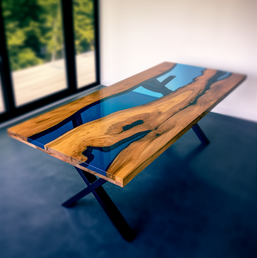 Table with blue deals epoxy