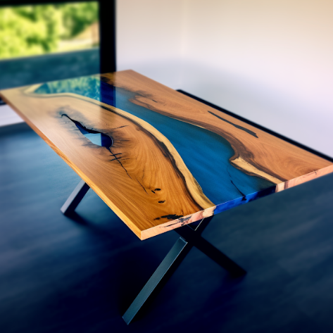 Transparent Blue Resin River Walnut Epoxy Table | Conference Room Table