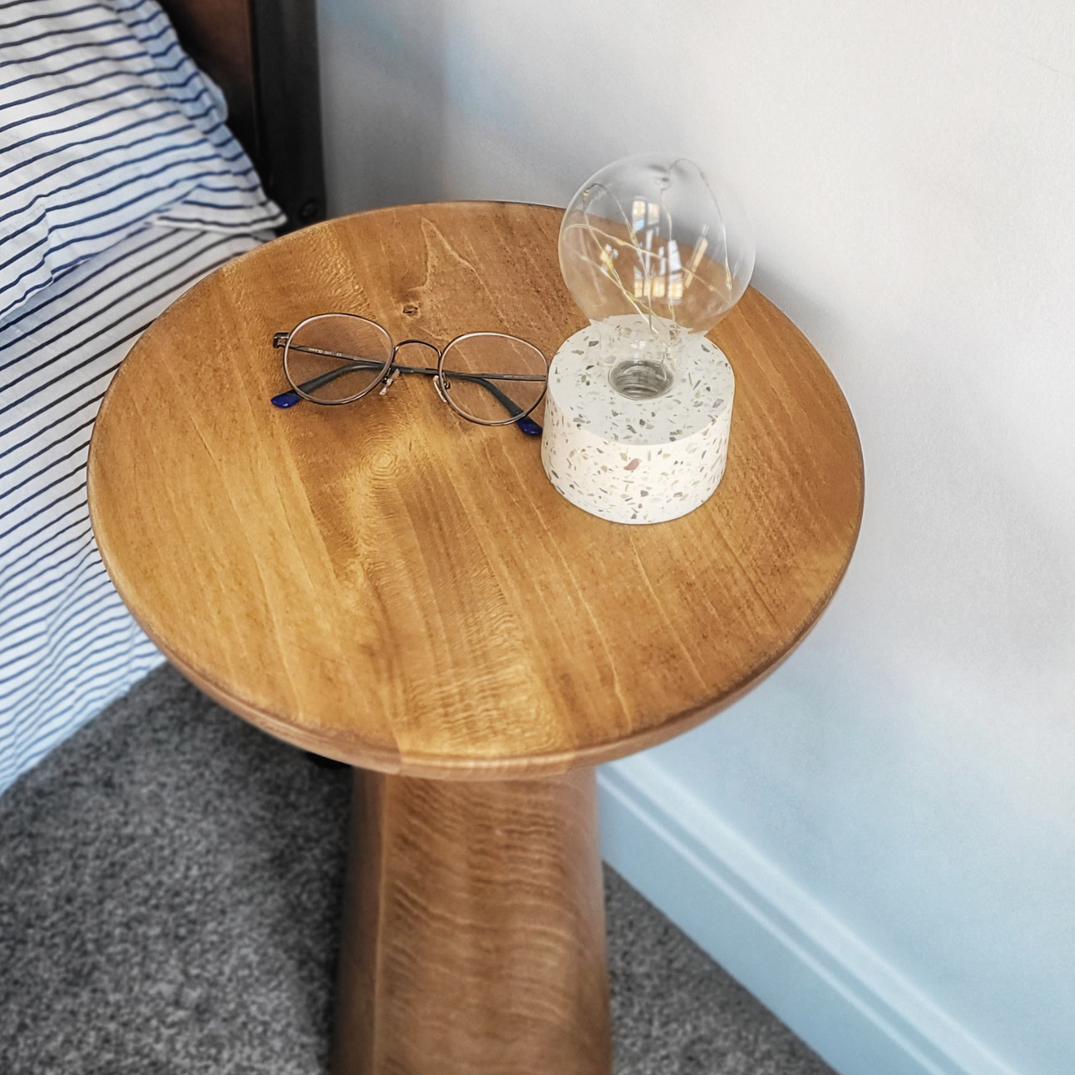 Mushroom Solid Wood Round Coffee Table | Walnut Wood  Colour End Table | Side Table