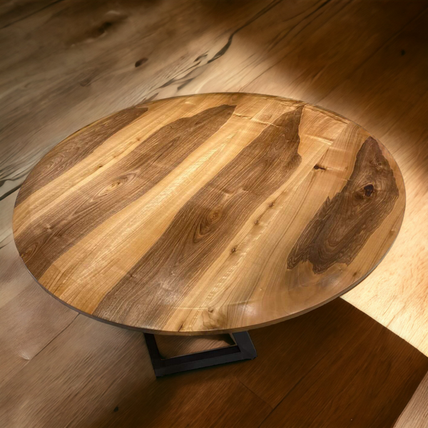 Geometric Round Walnut Dining Table /  6 - 8 Seater Dining Table