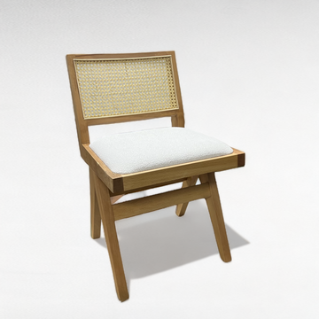 Wooden Rattan Dining Chair with Upholstered Seat without Armrest