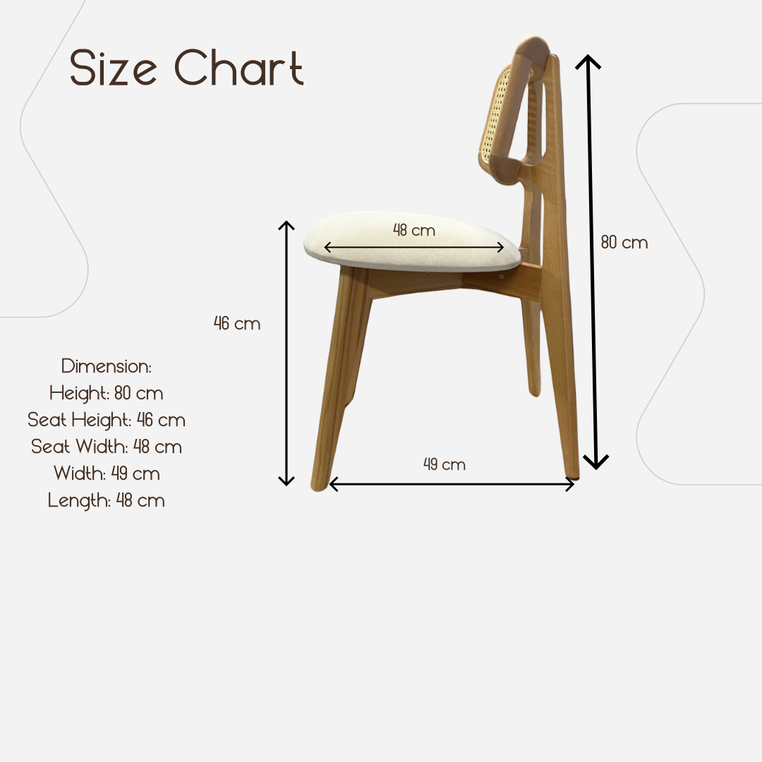 Natural Wood Rattan Dining Chair with Upholstered Seat