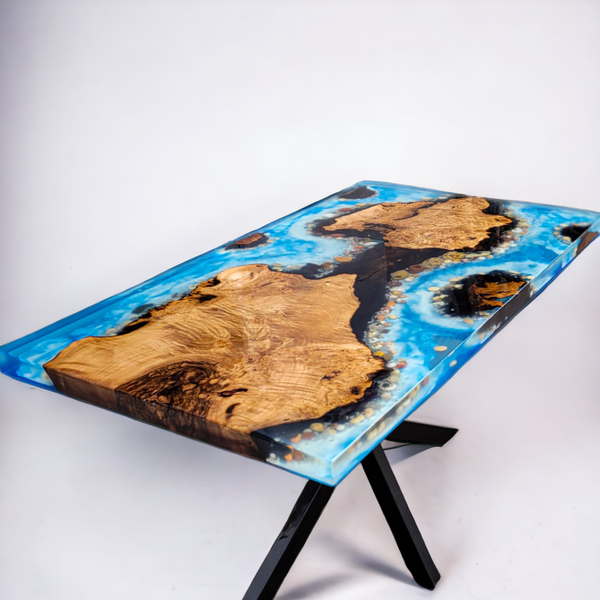 Blue Island Epoxy Walnut Resin River Live Edge Table
