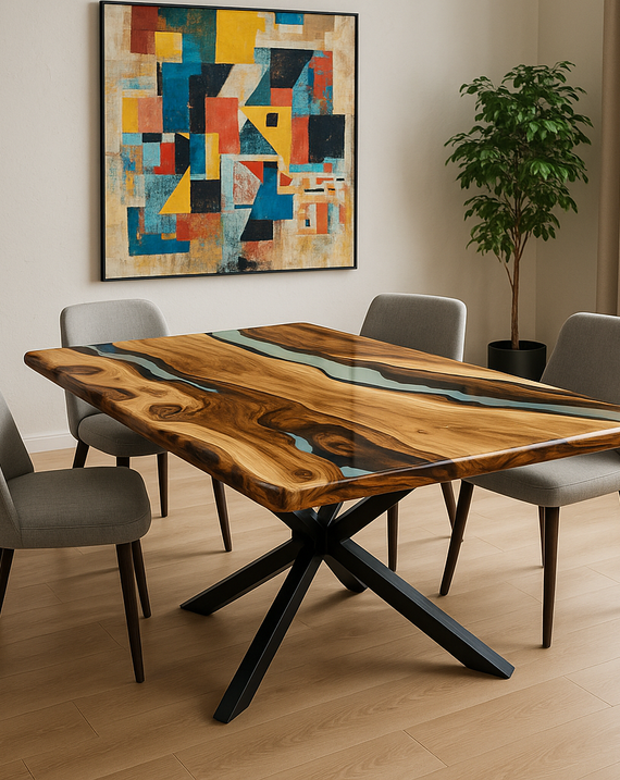 Transparent Epoxy Resin Table with Round Edge - Walnut Epoxy Dining Table