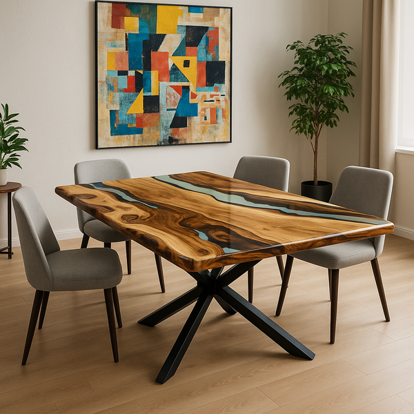 Transparent Epoxy Resin Table with Round Edge - Walnut Epoxy Dining Table