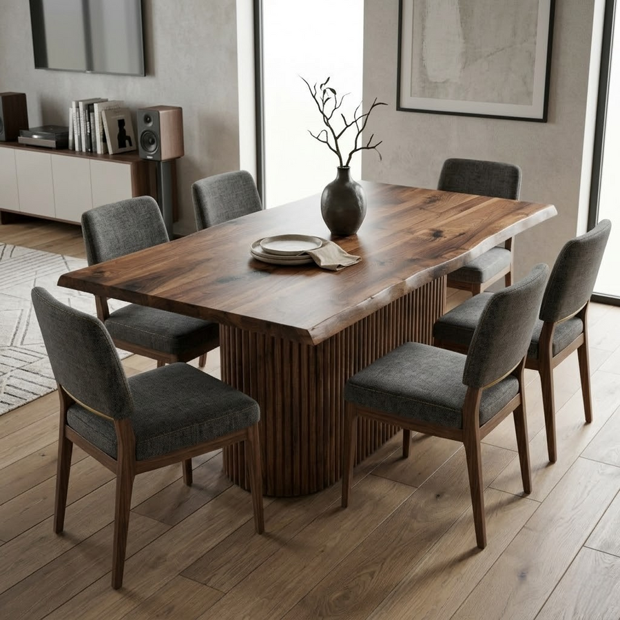 Fluted Column Live Edge Walnut Table