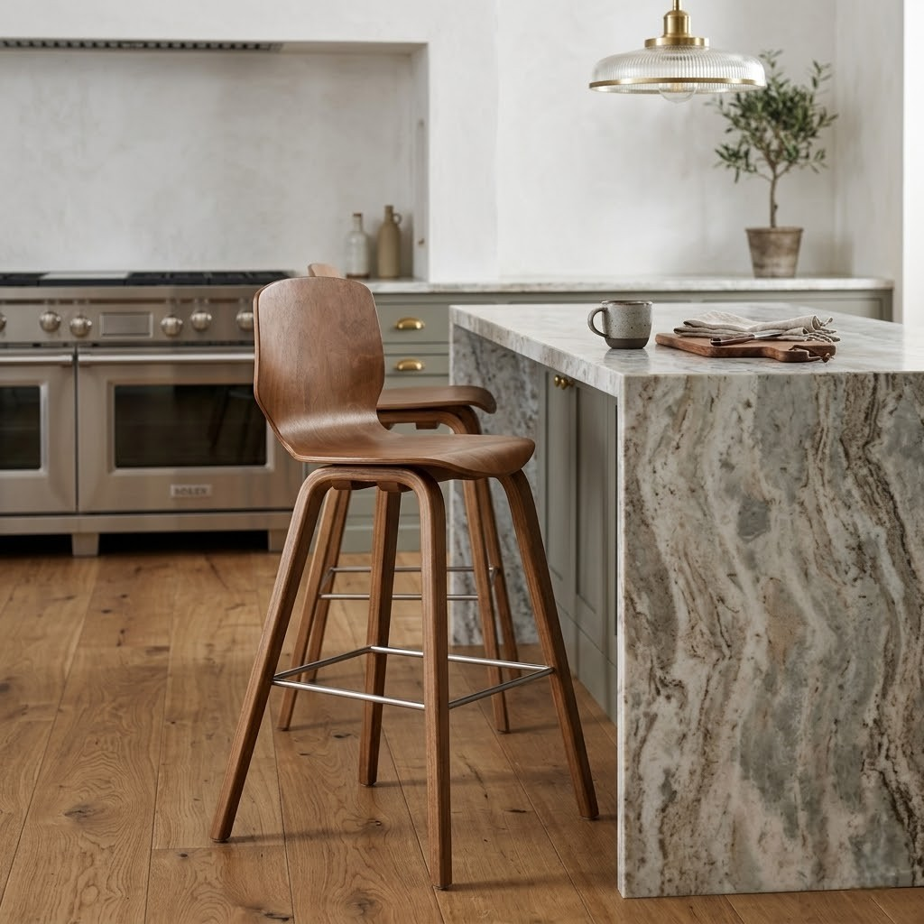 Scandinavian-Style Plywood Bar Stool with Minimalist Design