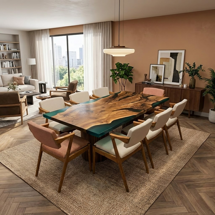 Green Epoxy Dining Table - Green Resin River Table