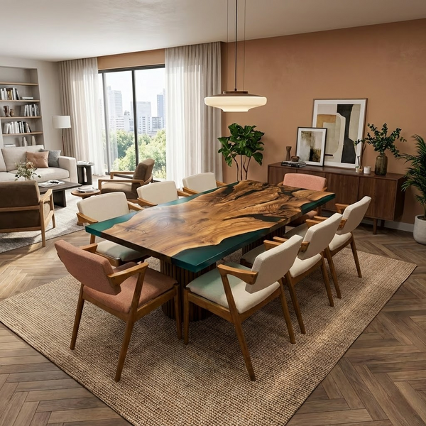 Green Epoxy Dining Table - Green Resin River Table