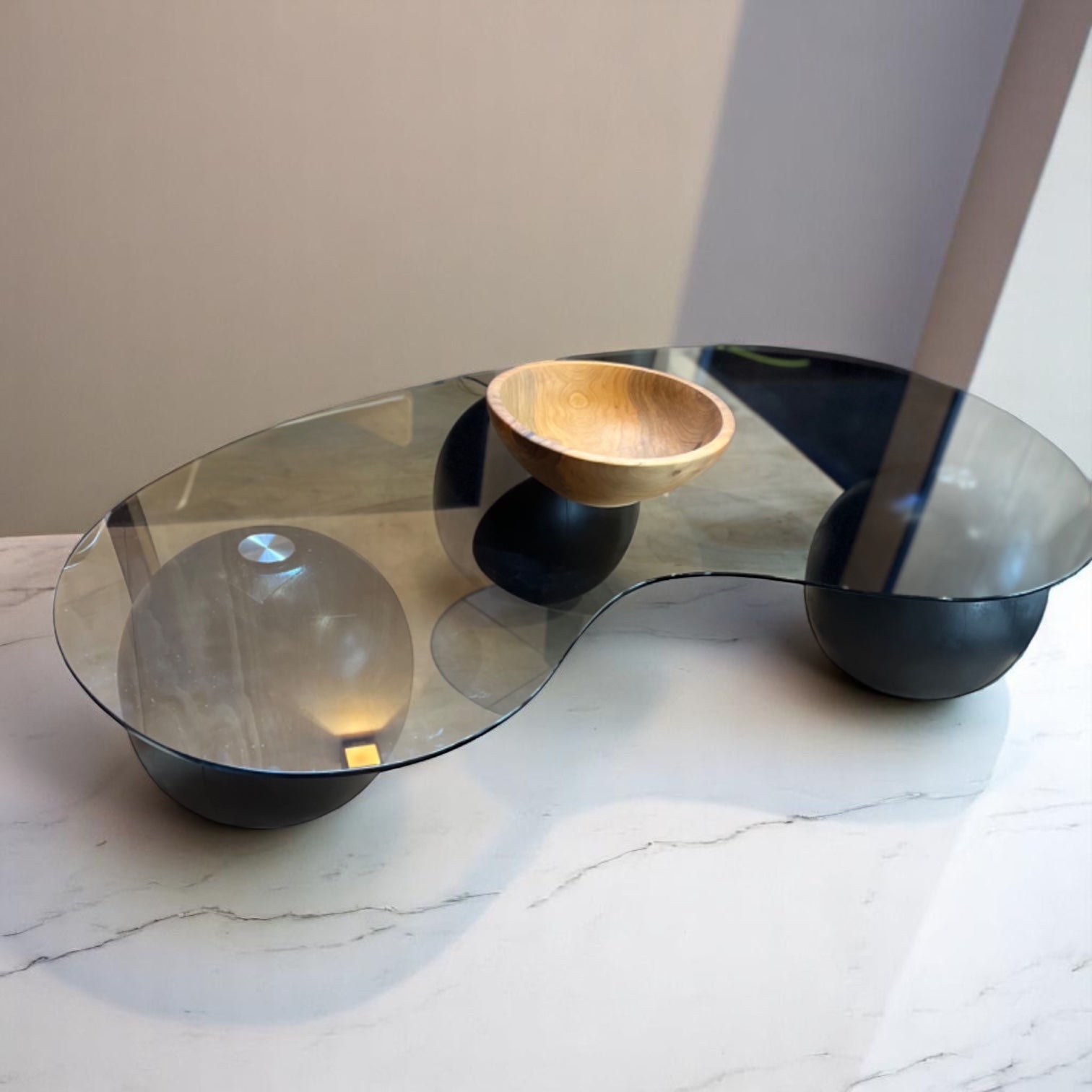 Kidney Shaped Glass Coffee Table