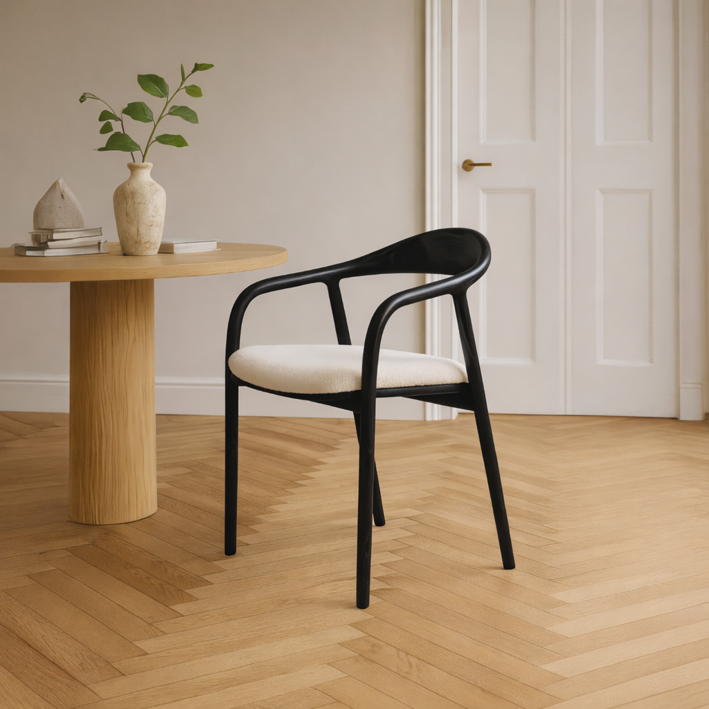 Mid Century Modern Wooden Black Dining Chair