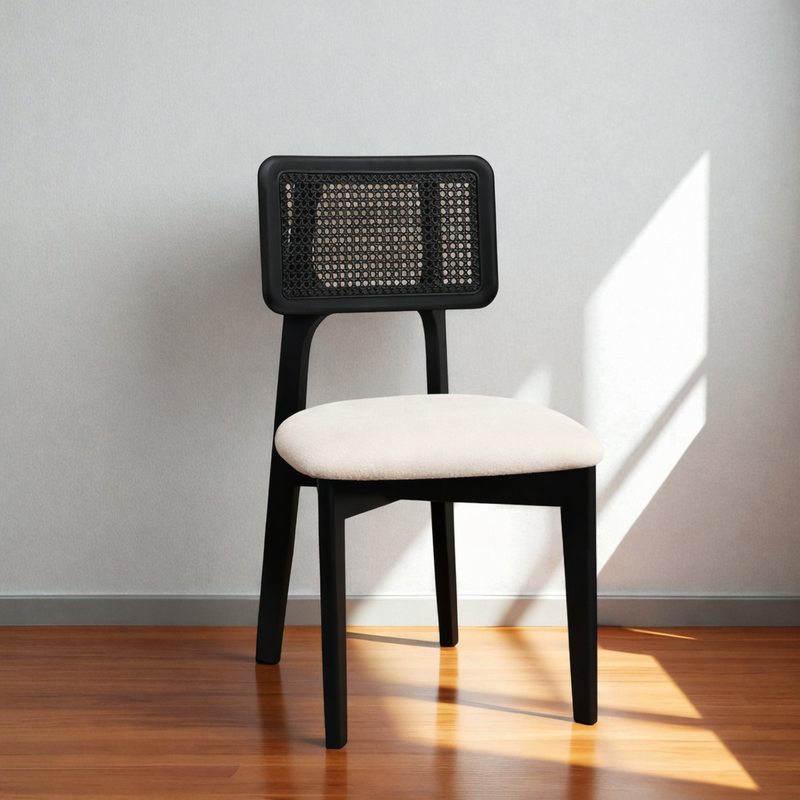 Black Wood Rattan Dining Chair