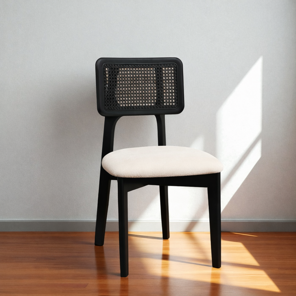 Black Wood Rattan Dining Chair