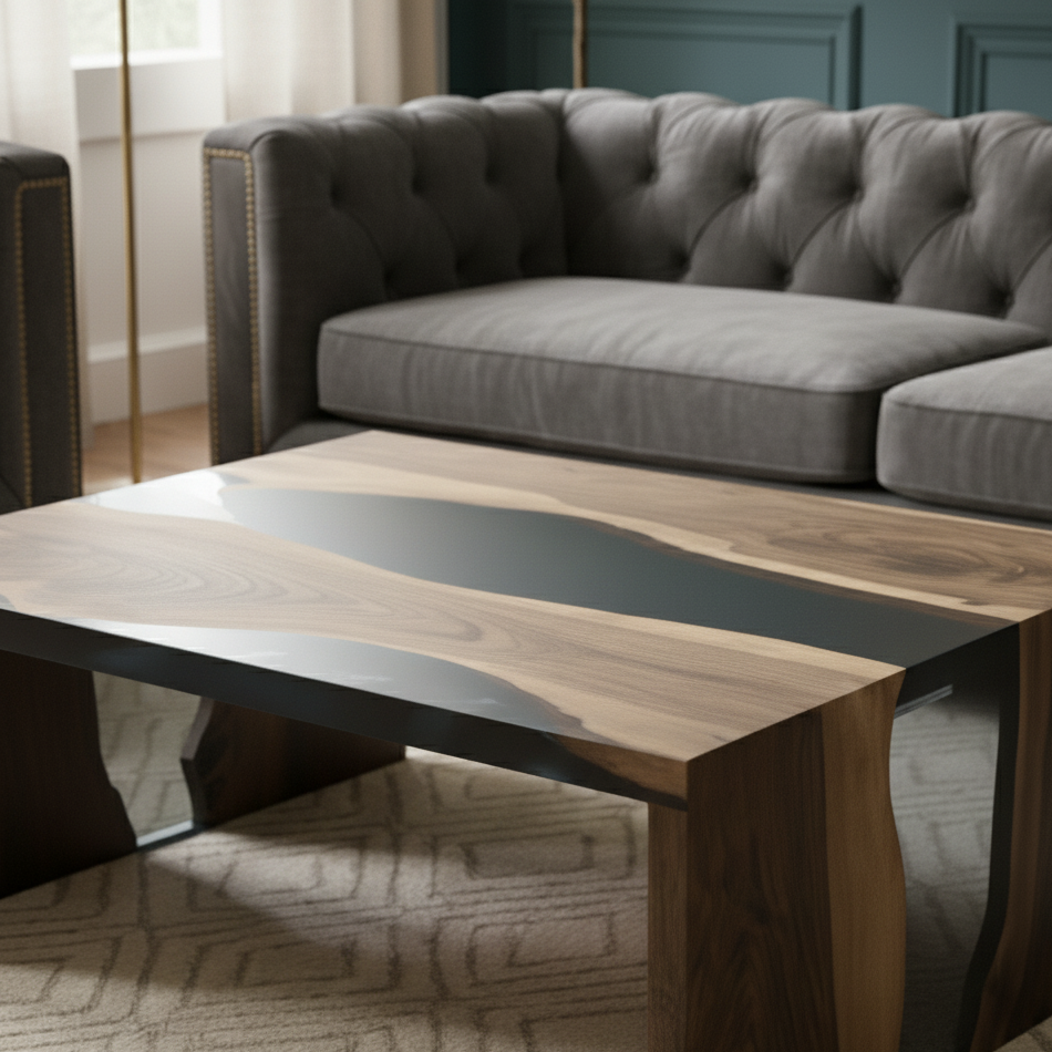 One Piece Walnut Resin Coffee Table