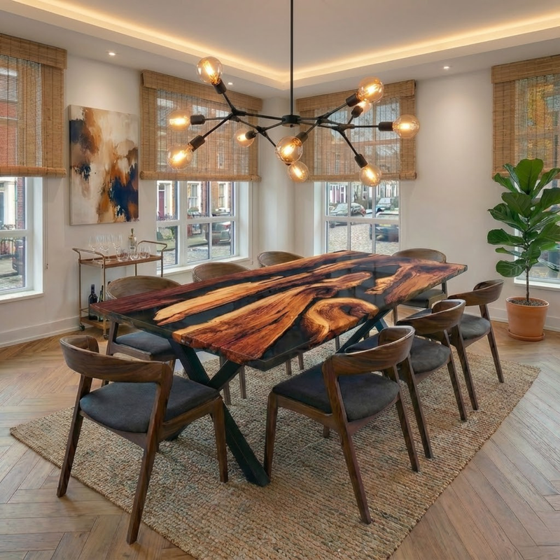 Semi Transparent Black Epoxy Table - Chestnut Wood and Resin