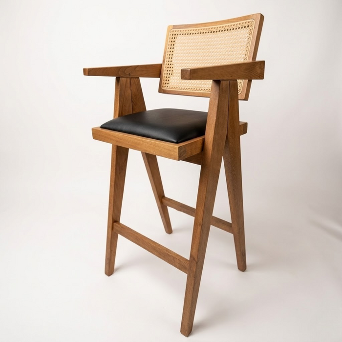 Bespoke Order for Jennifer / Set of 3 Pierre Rattan Bar Stool with Emerald Velvet Upholstery