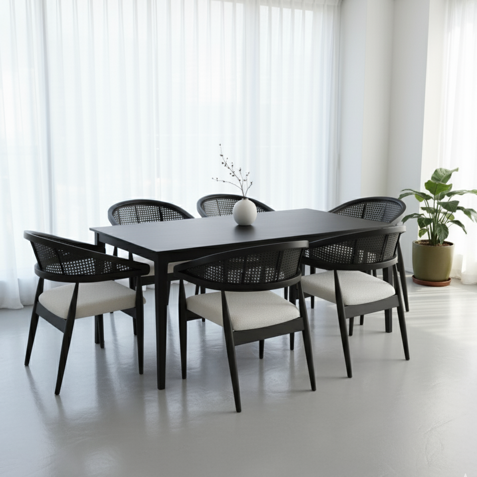 Gazelle Black Rattan Wood Chair