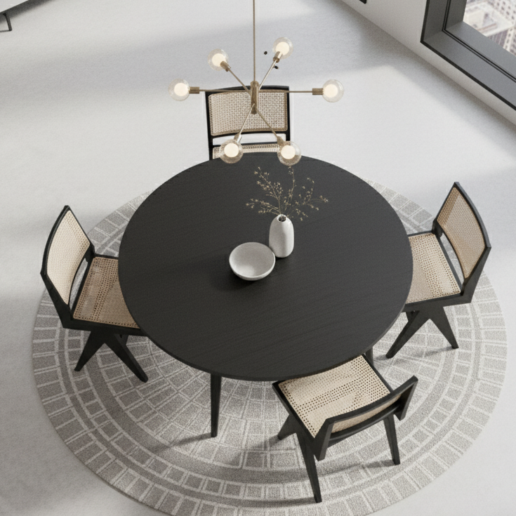 Pierre Black Wooden Natural Rattan Dining Chair