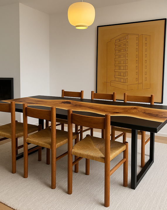 Matte Black Epoxy Resin Walnut Table