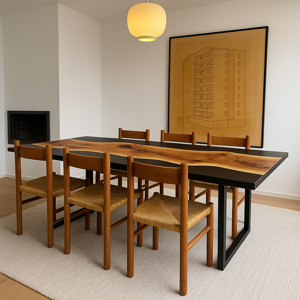 Matte Black Epoxy Resin Walnut Table