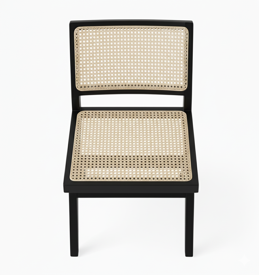 Pierre Black Wooden Natural Rattan Dining Chair
