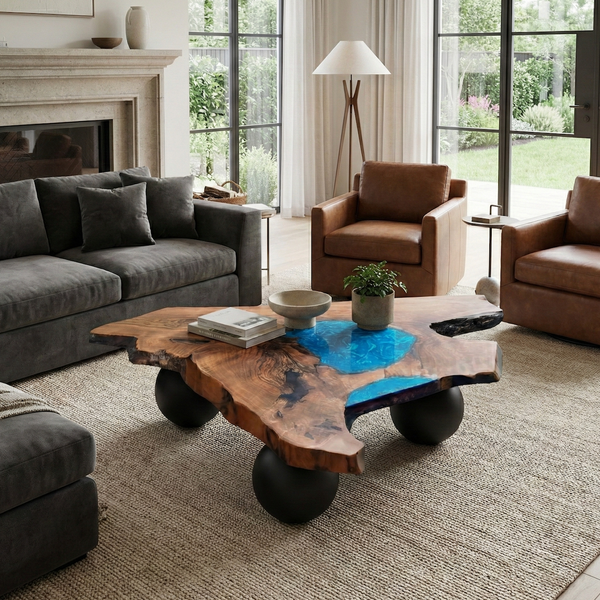 Blue Live Edge Walnut Table